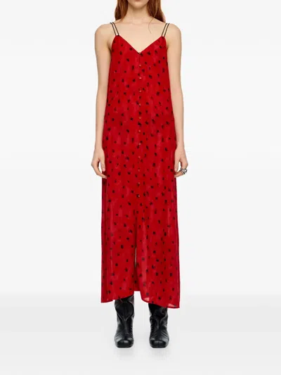Bimba Y Lola Button-up Polka-dot Maxi Dress In Red