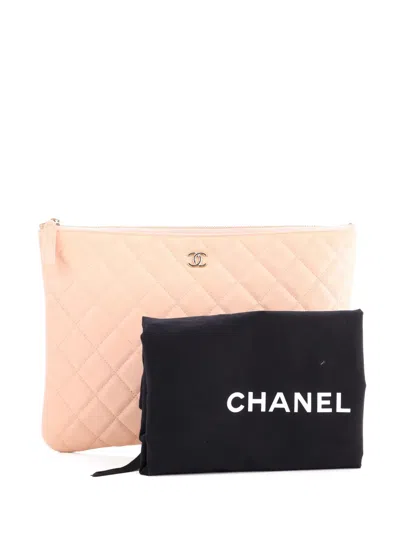 Pre-owned Chanel O Case Quilted Caviar Medium Clutch Bag In Neutral