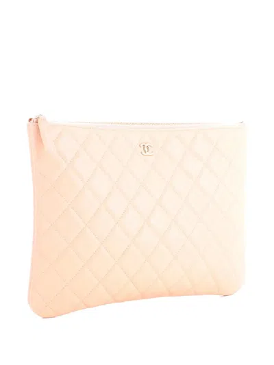 Pre-owned Chanel O Case Quilted Caviar Medium Clutch Bag In Neutral
