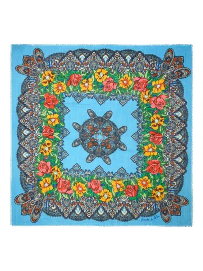 Bimba Y Lola Floral Wool Scarf In Blue