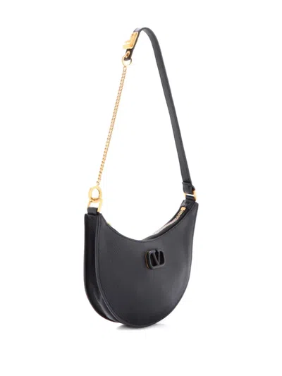 Pre-owned Valentino Garavani Vlogo Leather Mini Hobo Bag In Black