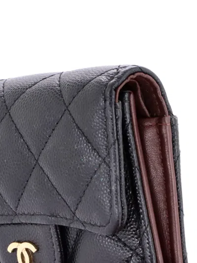 Pre-owned Chanel Trifold Flap Wallet Quilted Lambskin Small Wallets In Black