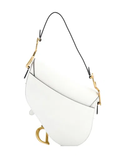 Pre-owned Dior Saddle Handbag With Strap Leather Medium Shoulder Bag In White