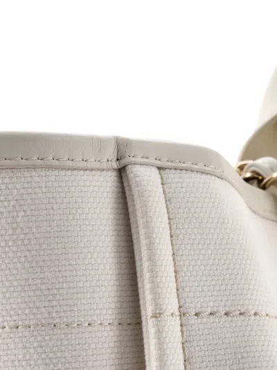 Pre-owned Chanel Deauville Nm Square Stitched Canvas Medium Tote Bag In White