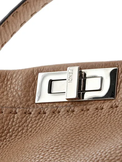 Pre-owned Fendi Selleria Peekaboo Bag Rigid Leather Regular Satchel In Brown