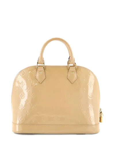 Pre-owned Louis Vuitton Alma Handbag Monogram Vernis Pm Satchel In Neutral