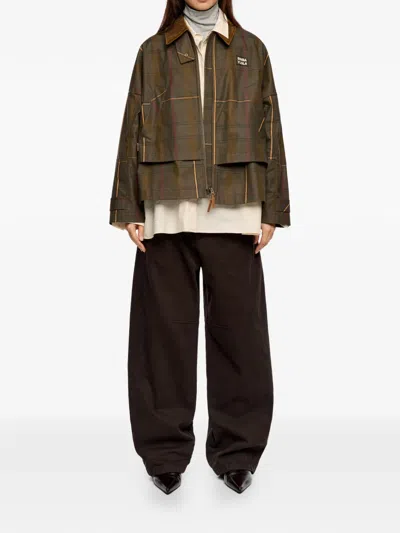 Bimba Y Lola Check Corduroy-collar Jacket In Brown