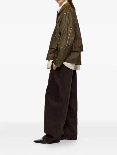 Bimba Y Lola Check Corduroy-collar Jacket In Brown