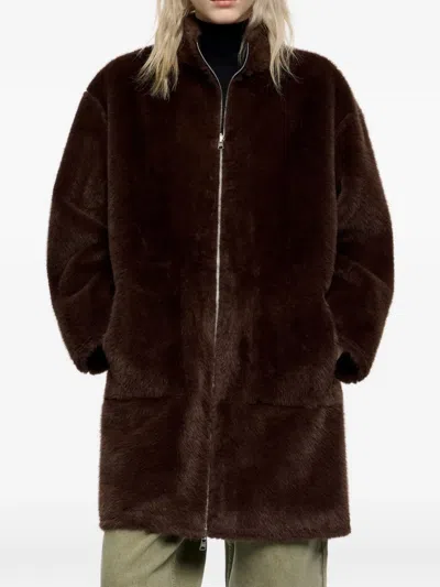 Bimba Y Lola Reversible Zip Coat In Brown