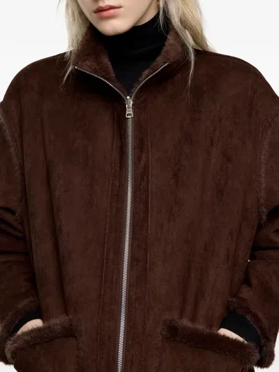 Bimba Y Lola Reversible Zip Coat In Brown