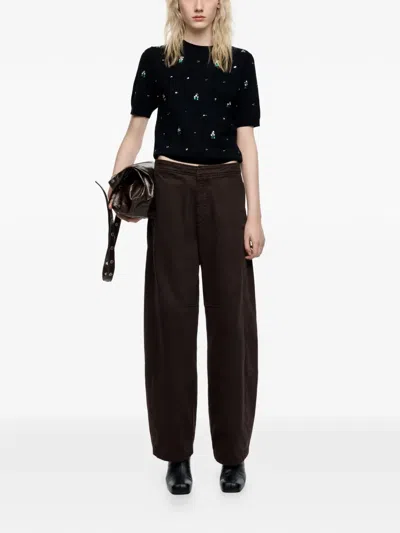 Bimba Y Lola Embellished Short-sleeve Top In Brown