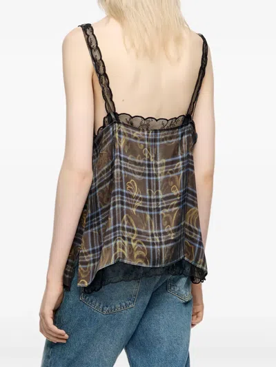 Bimba Y Lola Lace Trim Plaid Top In Brown