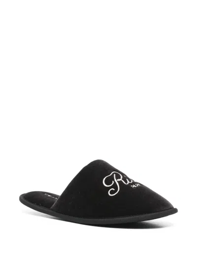 Frame Embroidered Slippers In Black