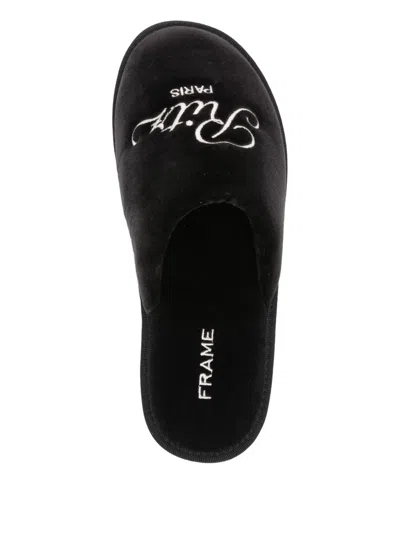 Frame Embroidered Slippers In Black