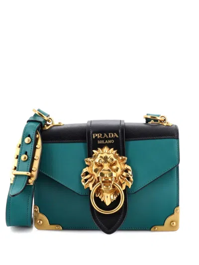 Pre-owned Prada Animalier Cahier Leather Small Crossbody Bag In Green