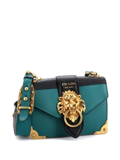 Pre-owned Prada Animalier Cahier Leather Small Crossbody Bag In Green