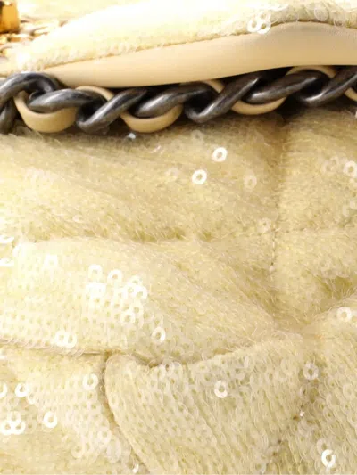 Pre-owned Chanel 19 Flap Bag Quilted Sequins Medium Shoulder Bag In Yellow