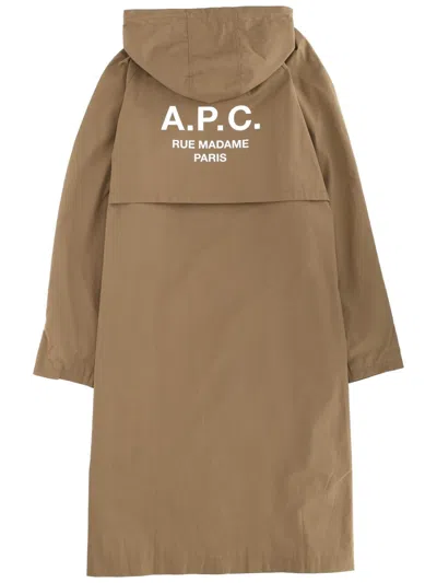 Apc A. P.c. Hooded Trench Coat In Brown