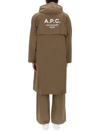 Apc A. P.c. Hooded Trench Coat In Brown
