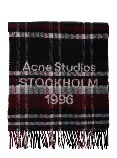 Acne Studios Women Multicolor Scarf With Fringed Hem And All-over Check Motif In Wool Woman In Multi