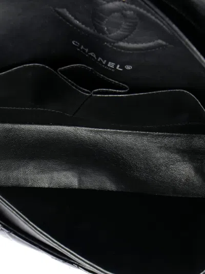 Pre-owned Chanel Classic Double Flap Bag Quilted Patent Medium Shoulder Bag In Black