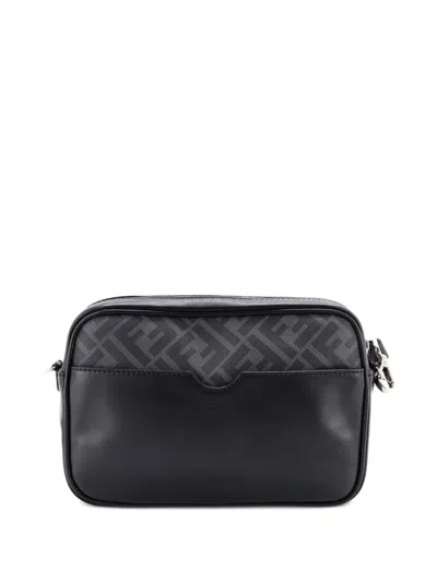 Pre-owned Fendi Logo Camera Case Bag Zucca Coated Canvas Medium Crossbody Bag In Black