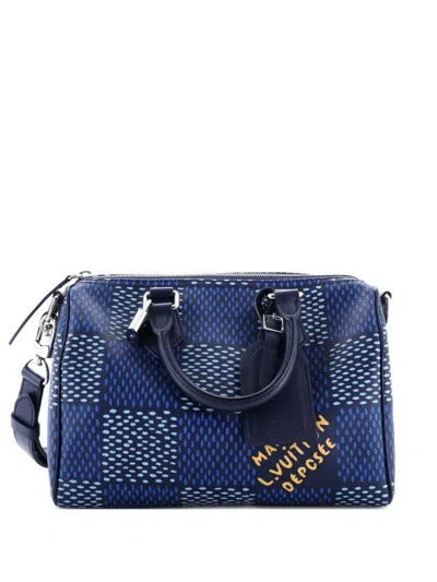 Pre-owned Louis Vuitton Speedy Bandouliere Bag Limited Edition Damier Heritage Canvas 25 Crossbody Bag In Blue