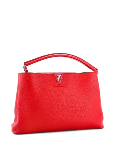 Pre-owned Louis Vuitton Capucines Bag Leather Mm Satchel In Red
