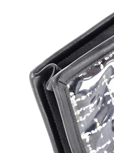 Pre-owned Chanel Logo Wristlet Pvc Over Quilted Tweed Large Clutch Bag In Black