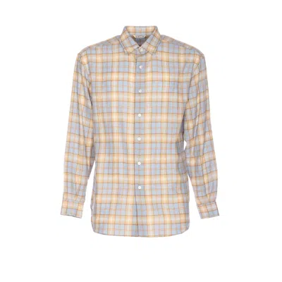 Auralee Long Sleeve Check Pattern Wool Shirt In Blue