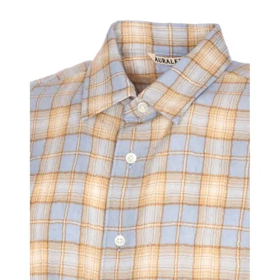 Auralee Long Sleeve Check Pattern Wool Shirt In Blue