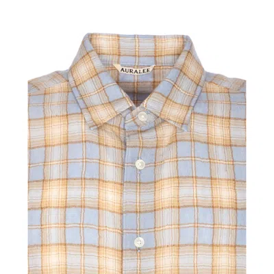 Auralee Long Sleeve Check Pattern Wool Shirt In Blue
