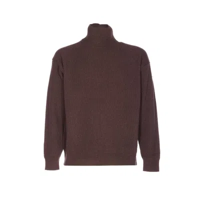 Auralee Fine Knit Turtleneck Long Sleeve Sweater In Brown