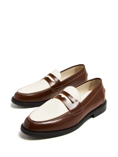 Duke & Dexter Two-tone Penny Loafers In Brown