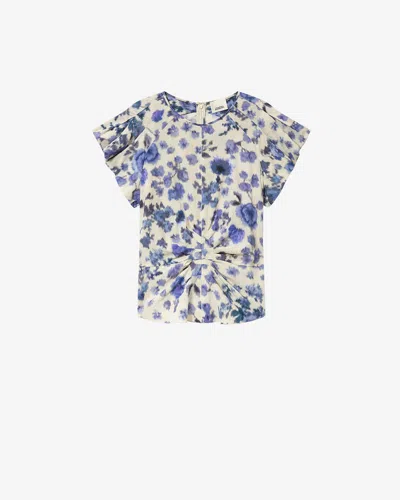 Isabel Marant Tullya Knotted Floral Top In Blue