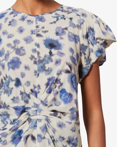 Isabel Marant Tullya Knotted Floral Top In Blue