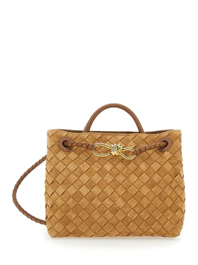 Bottega Veneta Women 'andiamo' Brown Small Handbag With Sliding Shoulder Strap With Knot Detail And  In Neutral
