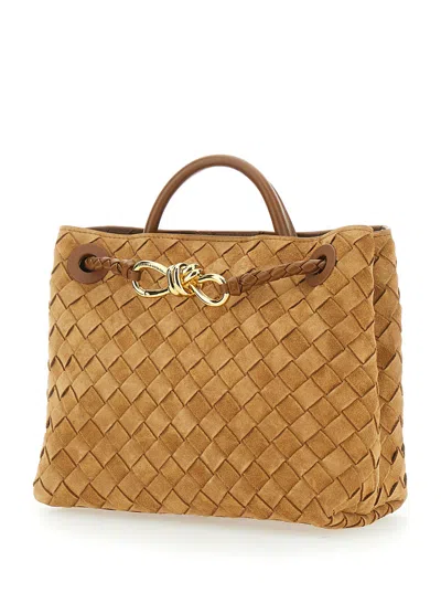 Bottega Veneta Women 'andiamo' Brown Small Handbag With Sliding Shoulder Strap With Knot Detail And  In Neutral