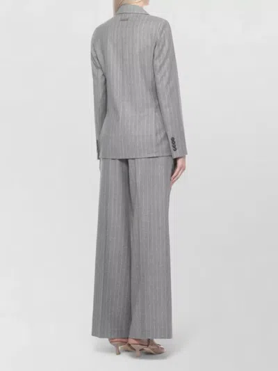 Peserico Double Breasted Pinstriped Wool Blazer In Gray