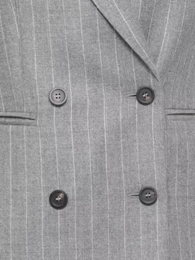 Peserico Double Breasted Pinstriped Wool Blazer In Gray
