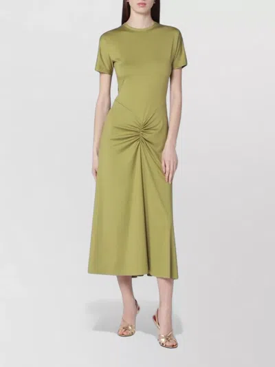 Victoria Beckham Gathered Waist Midi Dress With Knotted Detail In Green
