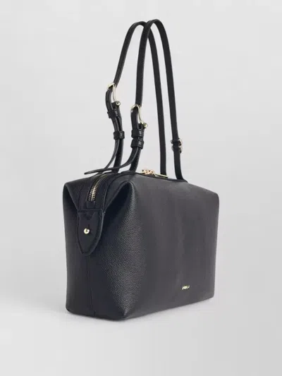 Furla Double Leather Shoulder Bag With Adjustable Strap In Black
