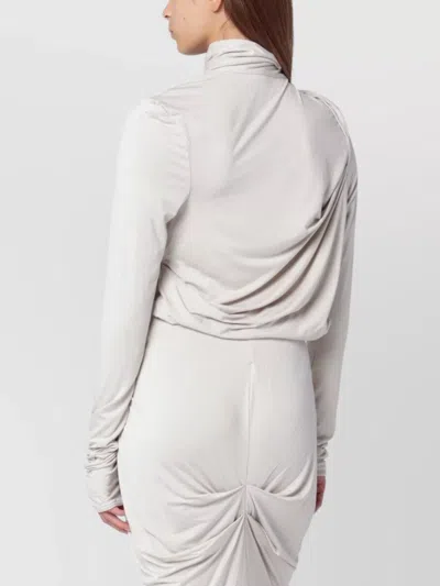 Entire Studios Draped Long Sleeve Top With High Neckline In White