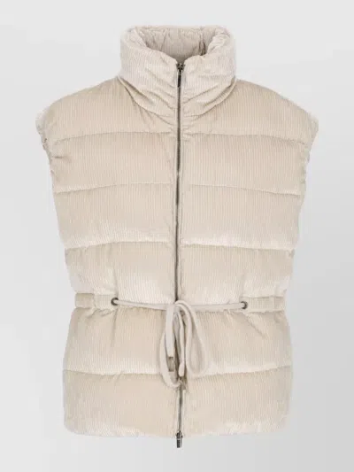 Peserico Quilted Sleeveless Jacket Drawstrings At Waist In Neutral