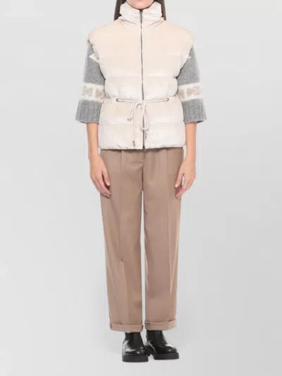 Peserico Quilted Sleeveless Jacket Drawstrings At Waist In Neutral