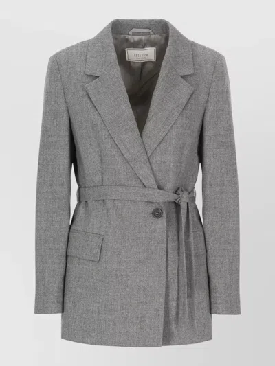 Peserico Longline Blazer Belted Waist In Gray
