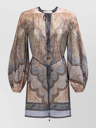 Zimmermann Long Sleeve V-neck Paisley Dress Tie Detail In Multi