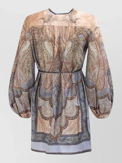 Zimmermann Long Sleeve V-neck Paisley Dress Tie Detail In Multi
