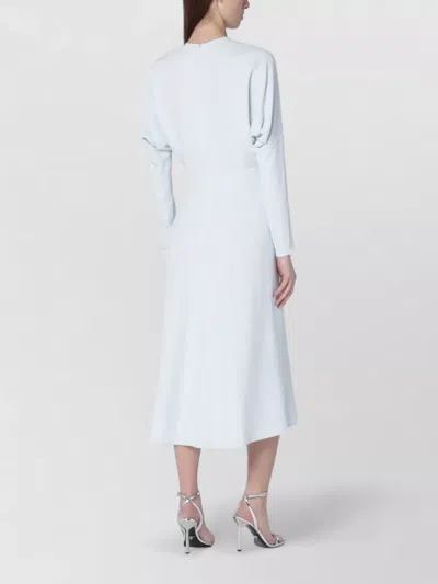 Victoria Beckham Midi Dress With Long Sleeves Round Neckline In White
