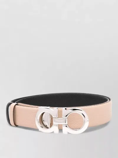 Ferragamo Adjustable Textured Belt Silver-tone Buckle In Pink
